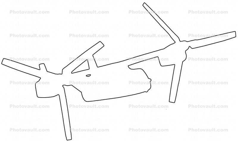 V-22 Osprey, outline, line drawing, shape