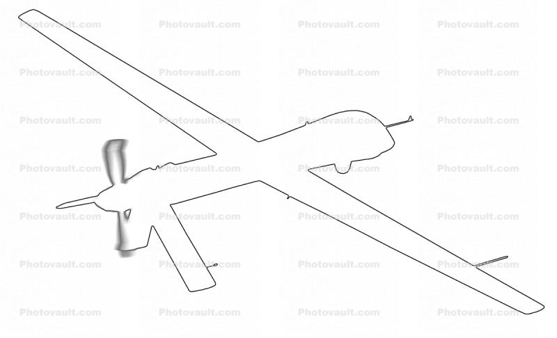 General Atomics RQ-1A Predator outline, UAV, line drawing, shape