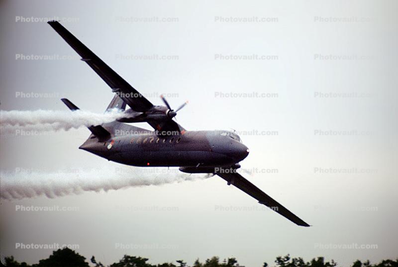 Fokker F-27, tactical airlifter, smoke trails
