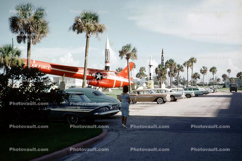 Cars, Chevy, Pontiac, woman, Guided Missiles, Patrick Air Force Base, Florida, 1950s