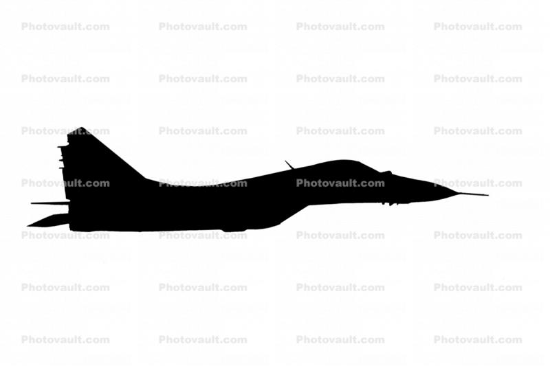 Mikoyan MiG-29, Fulcrum, Russian Jet Fighter silhouette
