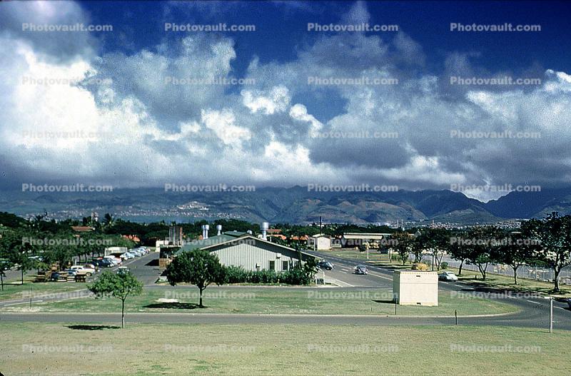 Hickam Air Force Base, Barracks, Housing, clouds, Honolulu Hawaii, 1950s
