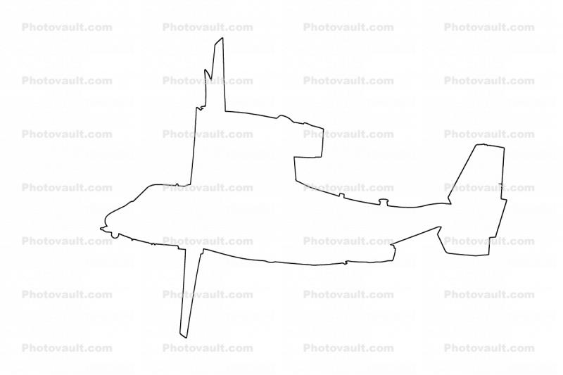 MV-22 Osprey outline in flight, line drawing, shape
