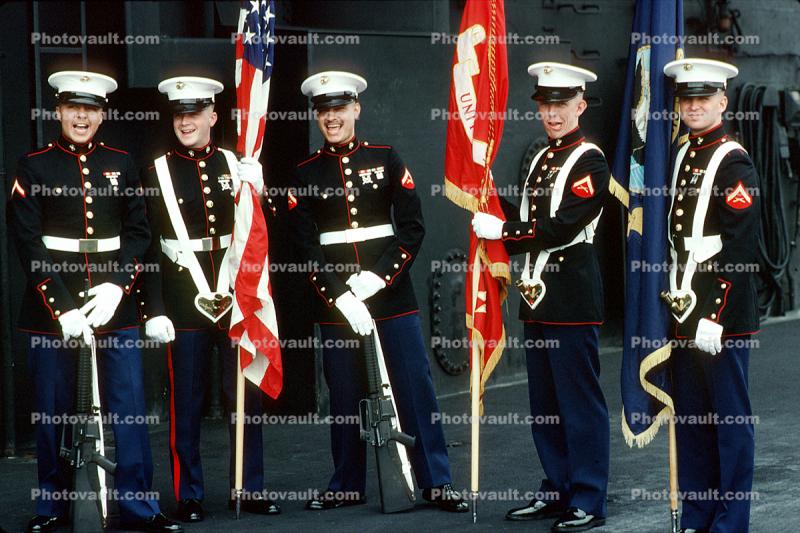 smiling Marine Detachment for Security on Board the USS Ranger, Color Guard