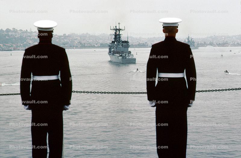 Coming into Port, San Diego, California, Uniform Blues, Marine Detachment for Security on Board the USS Ranger