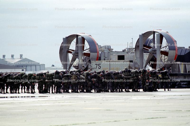 Troops boarding an LCAC-75, Operation Kernel Blitz, Hovercraft, urban warfare training