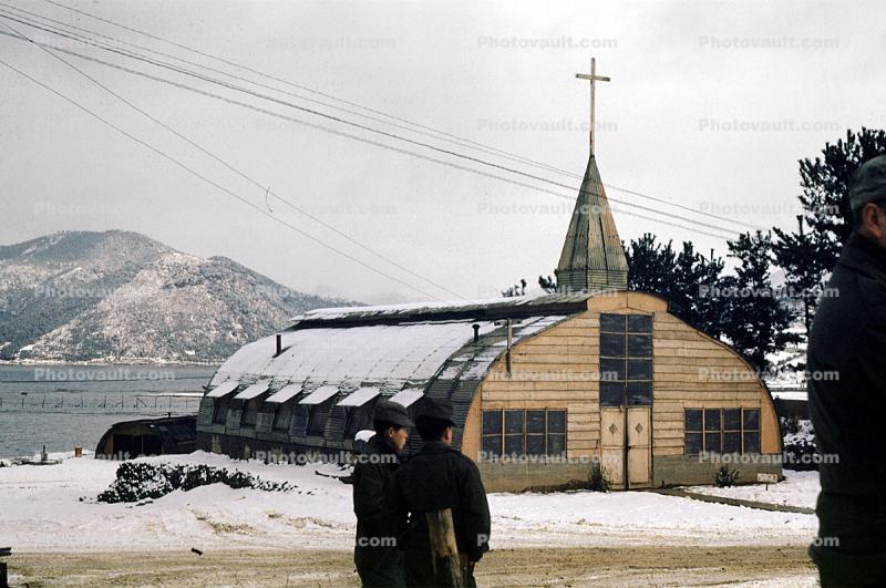 Quonset Hut, Korean War, Church, snow