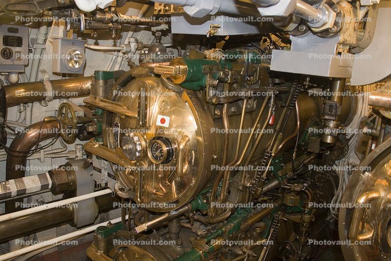 Torpedo Tubes, brass, USS Pampanito (SS-383), World War-II, Balao class, WW2, WWII, United States Navy, USN