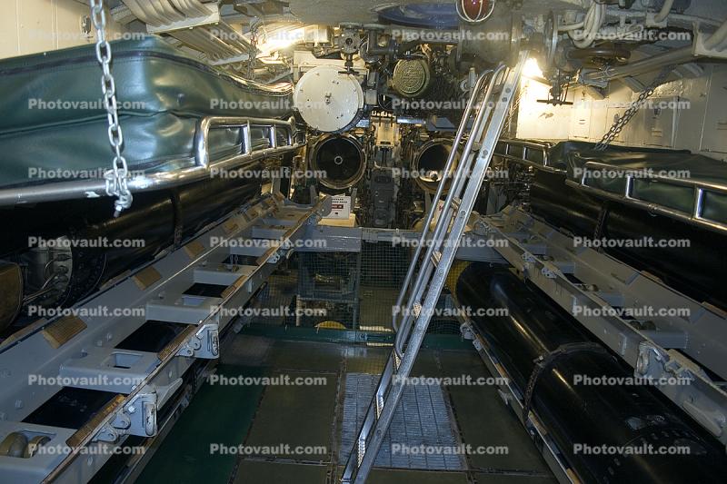Forward Torpedo Room, USS Pampanito (SS-383), World War-II, Balao class, Submarine, WW2, WWII, United States Navy, USN