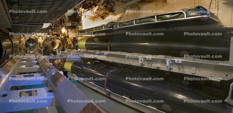 Forward Torpedo Room, USS Pampanito (SS-383), World War-II, Balao class, Submarine, WW2, WWII, United States Navy, USN, Panorama