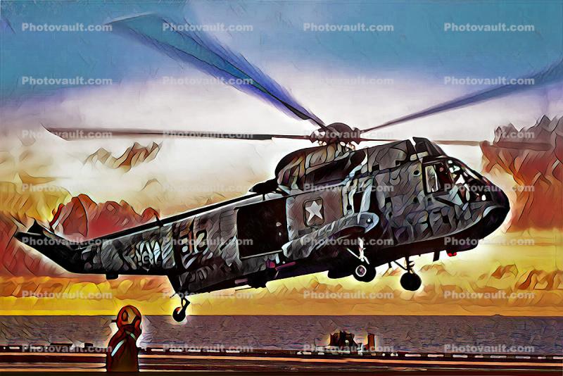 Paintoraphy of a Sikorsky SH-3 Sea King, 613, ASW patrol, Flight, Flying, Airborne Abstract