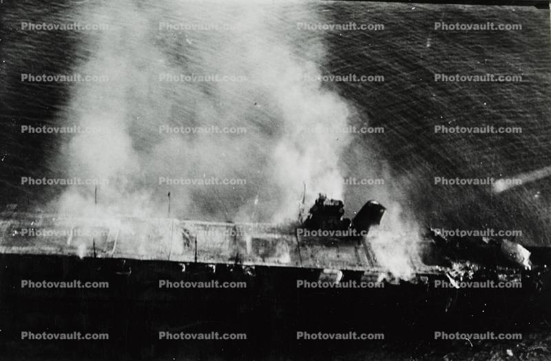 Burning Japanese Carrier, WWII, World War 2, Battle of Midway, June 1942
