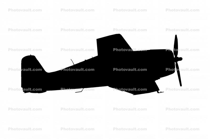 F6F-5 Hellcat WW2 Fighter Aircraft Warbird, Side view silhouette, shape