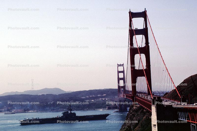Golden Gate Bridge, USS Coral Sea, CV-43, USN, United States Navy, Midway-class aircraft carrier, May 1981