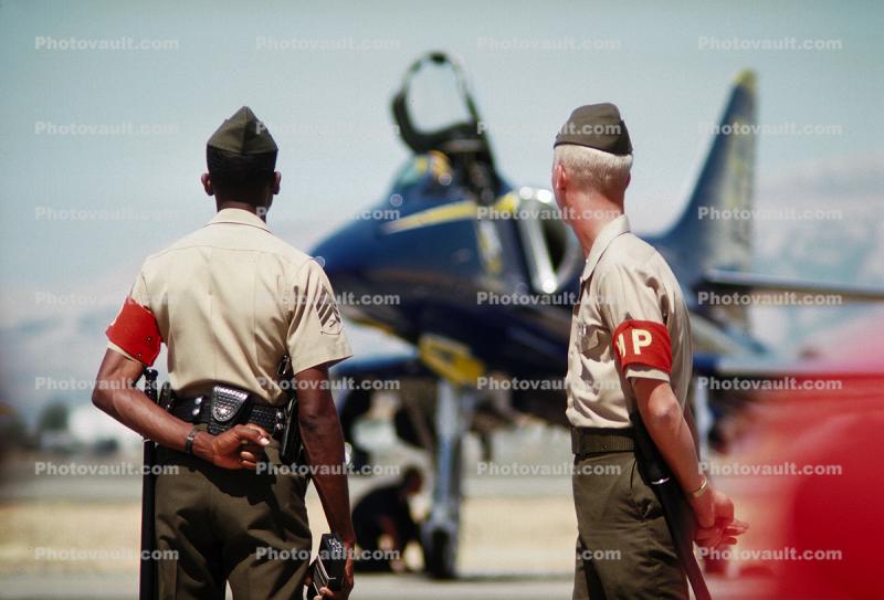 Navy MP guarding an A-4F Skyhawk, The Blue Angels, 3 July 1983
