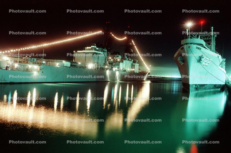 Combat Stores Ship AFS-22, Nighttime, Docks, USN