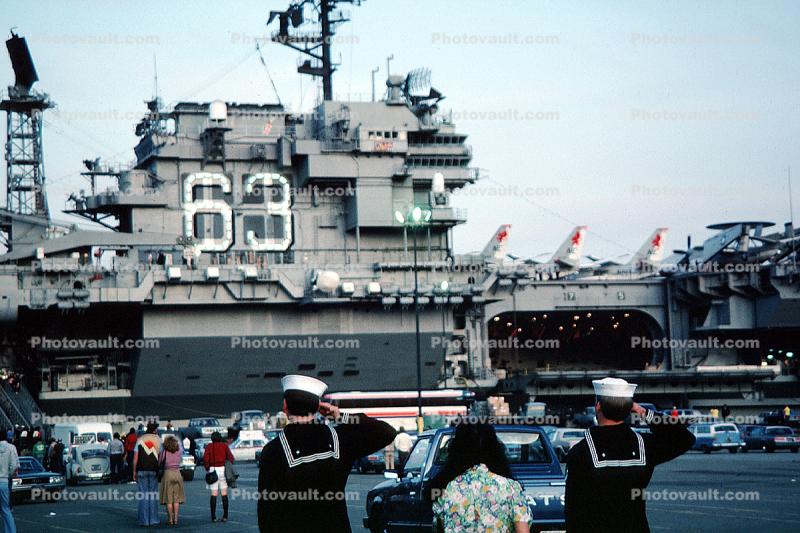 Sailors Saluting, USS Kitty Hawk (CV-63), USN, United States Navy