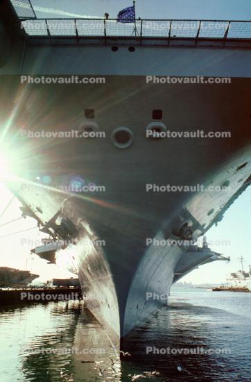 Bow of USS Enterprise (CVN-65), head-on,Alameda NAS, 4 March 1984