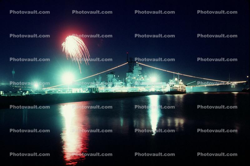 Fireworks over the USS Missouri, Twilight, Dusk, Dawn, USN, United States Navy
