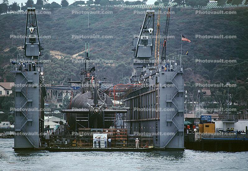 Nuclear Powered Sub, Floating Drydock, American, Naval Base Point Loma