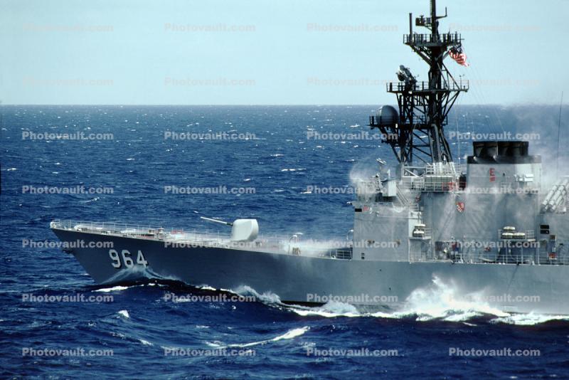 Water Spray for Contamination Drill, USS Paul F. Foster (DD-964), Spruance-class Destroyer, 5"/54 RF Cannon, Artillery, gun
