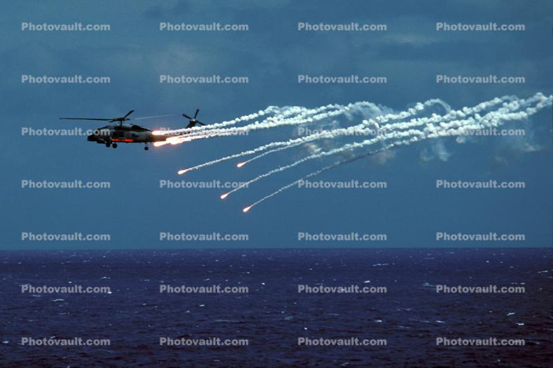 Anti Missle Flares being deployed, Sikorsky SH-60B Seahawk, milestone of flight