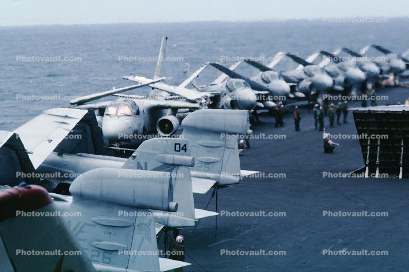 S-3, EA-6B, A-6, bunched up on deck