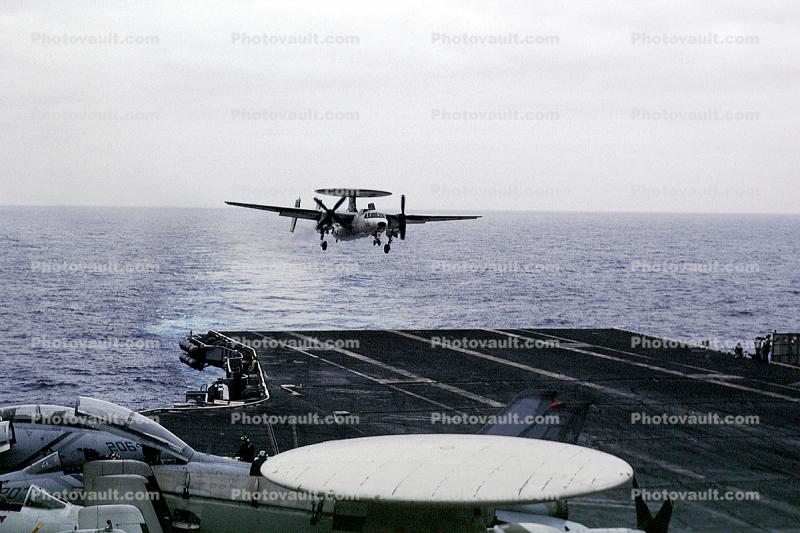 Grumman E-2C Hawkeye, NE-602, 163027, VAW-116 'Sun Kings', touch-and-go, landing, fantail