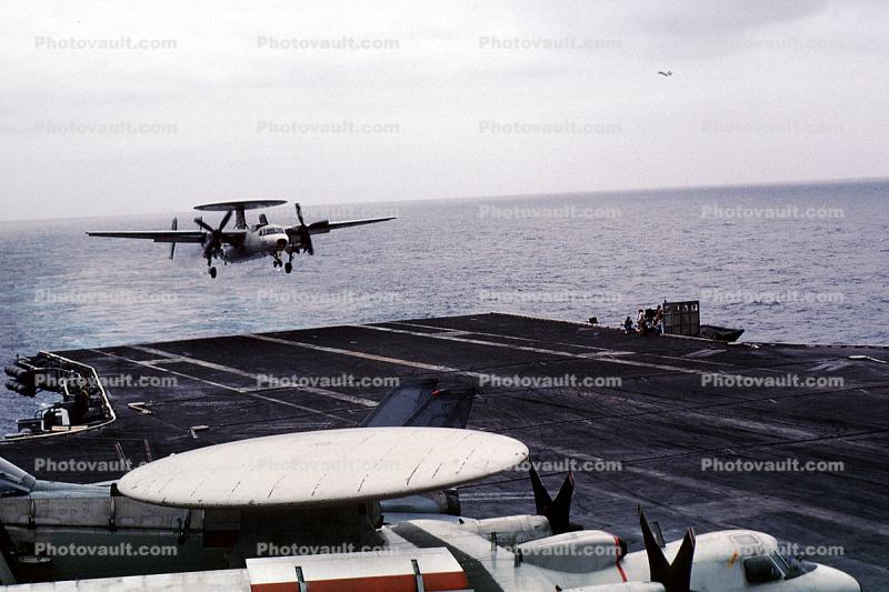Grumman E-2C Hawkeye, NE-602, 163027, VAW-116 'Sun Kings', touch-and-go, landing, fantail