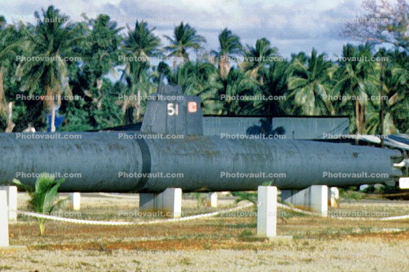 Japanese Type-C Class Midget Submarine Ha-51, Navy Base, Guam, WW2, World War Two, minisub, 1940s