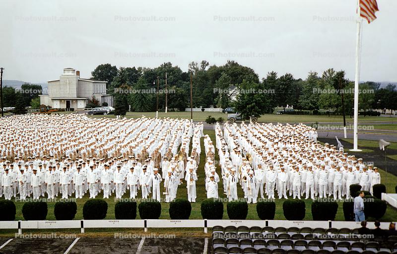 Men, Graduation, White Suits, standing in attention