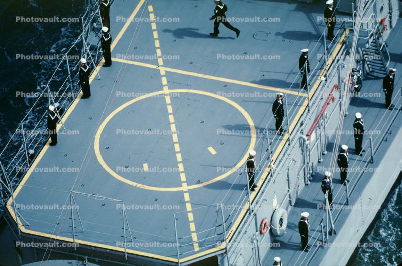 Sailors standing in Attention, Helipad, USN, United States Navy, ship, vessel, hull, warship