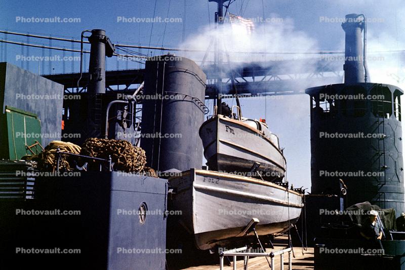 USS Bryce Canyon, Smokestack, Lifeboats, Smoke, 1940s