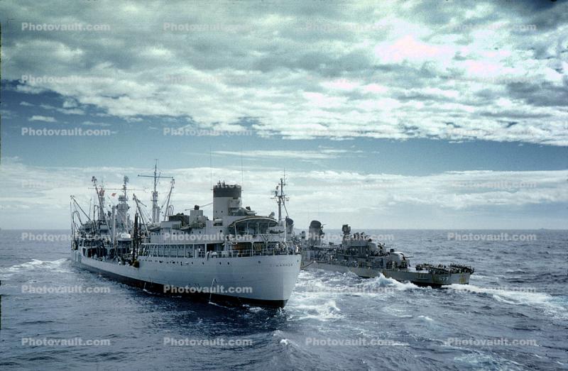 UNREP, USS Cimarron (AO-22), Replenishment Oiler, tanker, ship, Destroyer dd 667