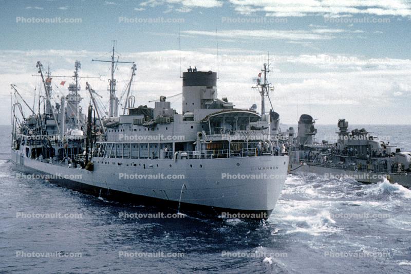 UNREP, USS Cimarron (AO-22), Replenishment Oiler, tanker, ship, Destroyer dd 667, USN, United States Navy, vessel, hull, unrep