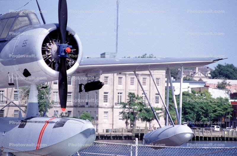 Vought OS2U-3 Kingfisher floatplane, USS North Carolina (BB-55) Battleship, Cape Fear River, Riverfront, Wilmington, North Carolina