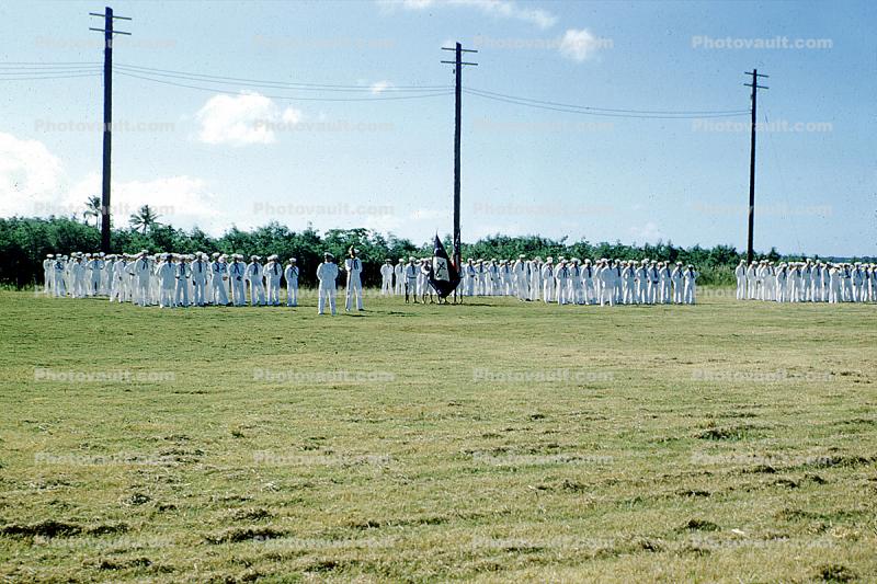 sailors, dressed in Whites, Formal, Inspection, USN, United States Navy, 1960s