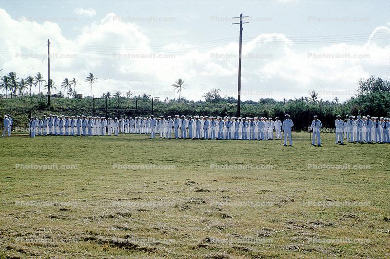 sailors, dressed in Whites, Formal, Inspection, Guam, 1960s