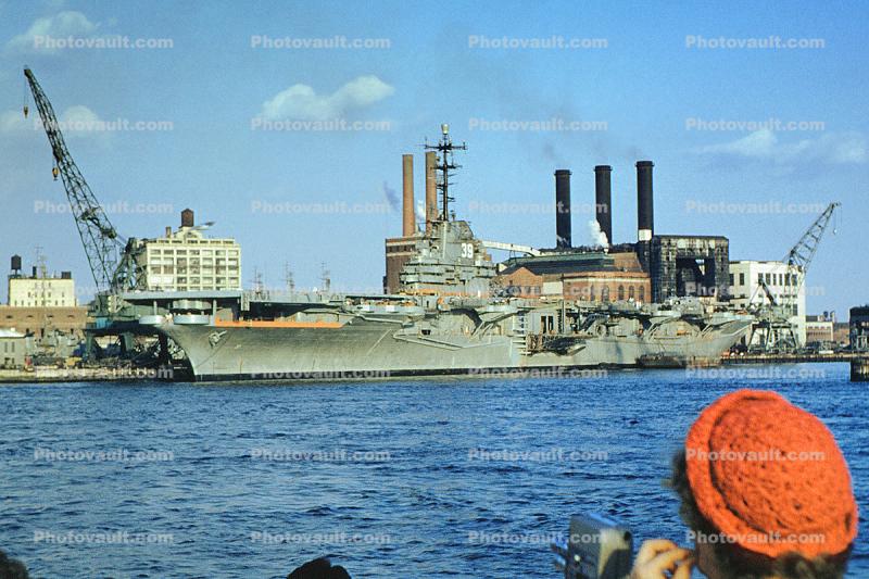 USS Lake Champlain (CV-39, later CVA-39 and CVS-39), 1945-1970, Brooklyn Navy Yard, USN, United States Navy, 1950s, vessel, hull, 1940s