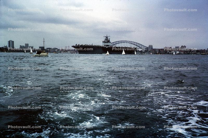 USS Enterprise, CVN-65, Sydney, Australia, Harbour Bridge, 1964, 1960s
