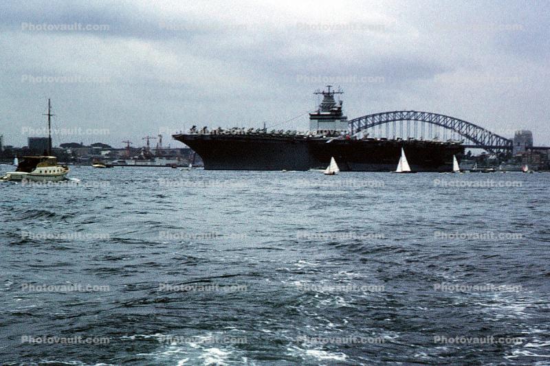 USS Enterprise, CVN-65, Harbour Bridge, Sydney, Australia, 1964, 1960s