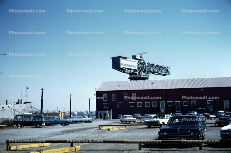 Cars, Navy Yard, giant crane, 1960s