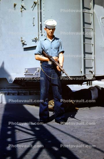 Korean War Sailor, Guard, Rifle, 1950s