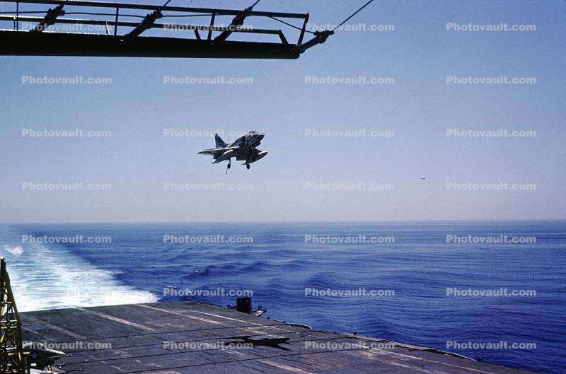 A-4 Skyhawk fly-by, Flight Deck, USS Intrepid (CVS-11)