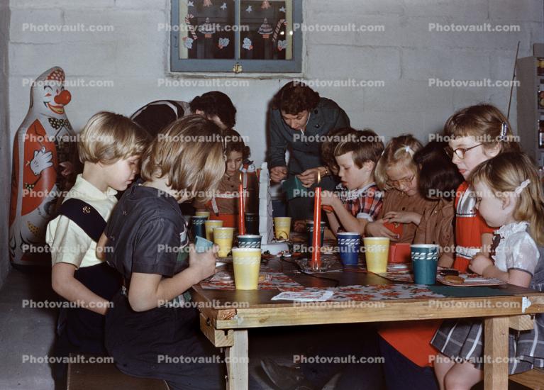 Brownie Scouts, Table, Party, Girls, 1950s