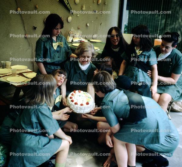 Girl Scouts meeting, gathering, Cake, Backyard