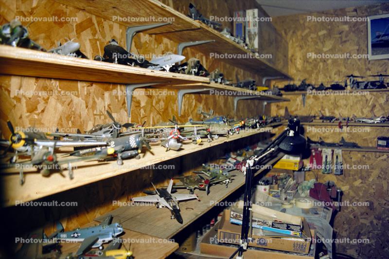Shelves with airplane models