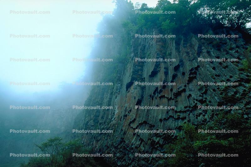 Basalt Columns, Cliff, Fog, Rock, Nikko