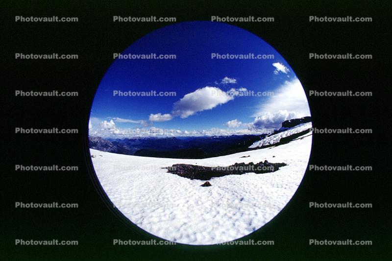 fisheye of snowy mountain and clouds, Andes Mountains