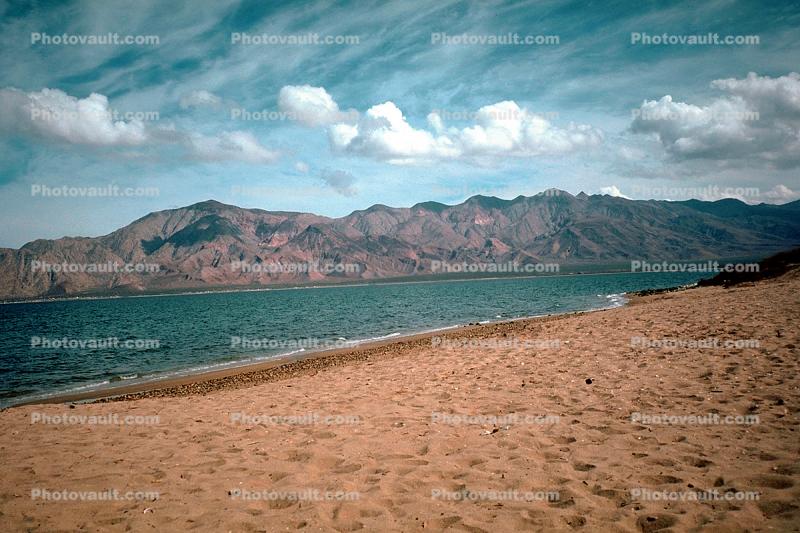 beach, sand, mountains, clouds, Sea of Cortez, Bahia de Los Angeles, Baja California Norte